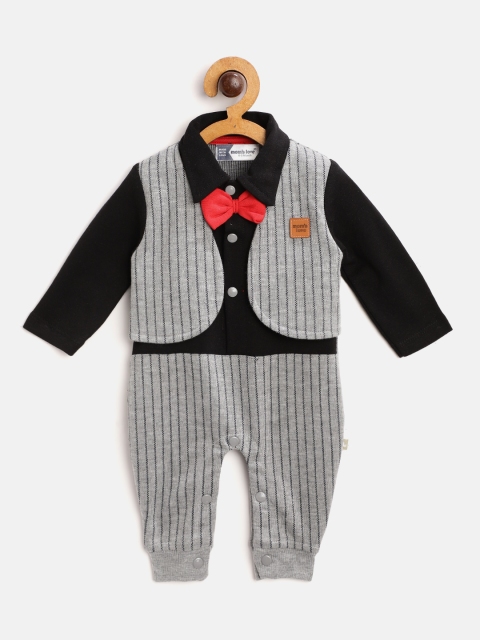 

Moms Love Infant Boys Grey Melange & Black Striped Rompers with Attached Waistcoat Detail