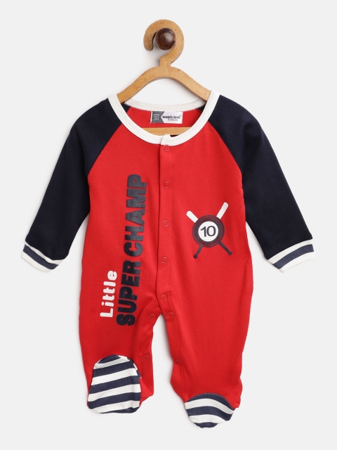 

Moms Love Infant Boys Red & Navy Pure Cotton Printed Sleepsuit