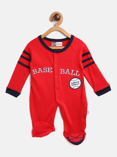 

Moms Love Infant Boys Red & White Pure Cotton Embroidered Sleepsuit