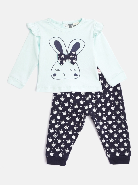 

Moms Love Infant Girls Blue & White Cotton Printed Top with Pyjamas