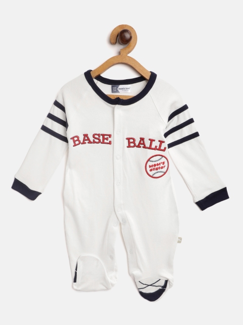 

Moms Love Infant Boys White & Red Pure Cotton Embroidered Sleepsuit