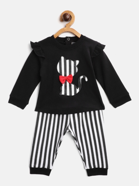 

Moms Love Infant Girls Black & White Pure Cotton Top with Pyjamas