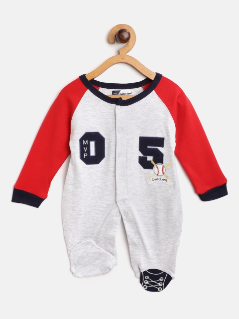 

Moms Love Infant Boys Grey Melange & Red Pure Cotton Varsity Applique Sleepsuit