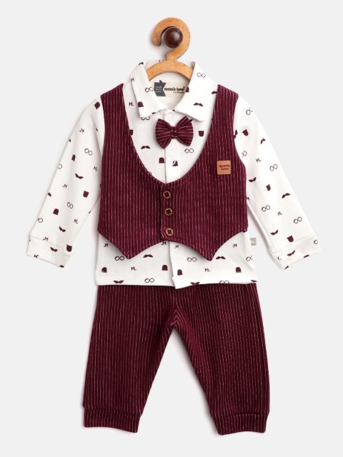 

Moms Love Infant Boys Burgundy & White Striped Cotton Clothing Set