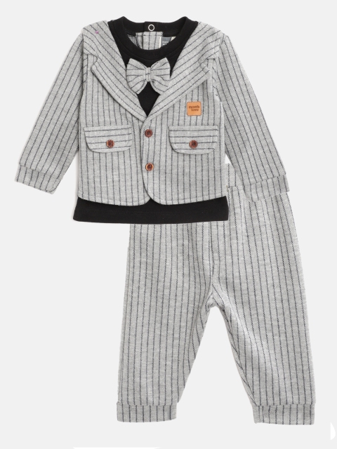 

Moms Love Infant Boys Grey & Black Pure Cotton T-shirt Attached with Blazer & Joggers