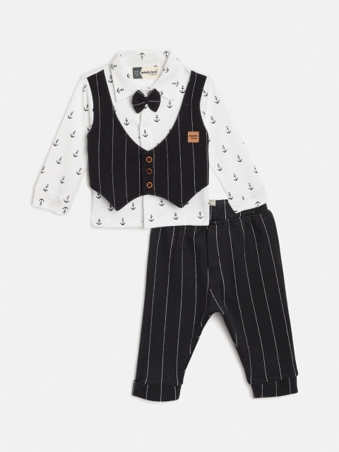 

Moms Love Infant Boys White & Charcoal Grey Cotton Shirt & Joggers with Attached Waistcoat