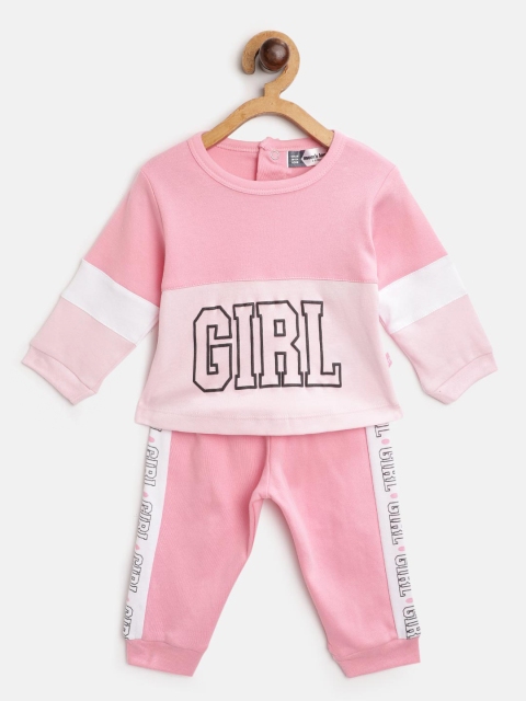 

Moms Love Infant Girls Pink & Black Colourblocked Cotton Clothing Set with Printed Detail