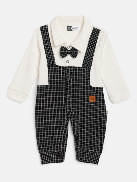 

Moms Love Infant Boys Black & White Checked Cotton Rompers with Attached Dungaree Detail