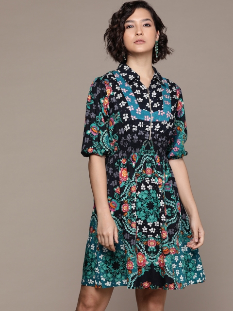 

Label Ritu Kumar Blue Floral Shirt Dress