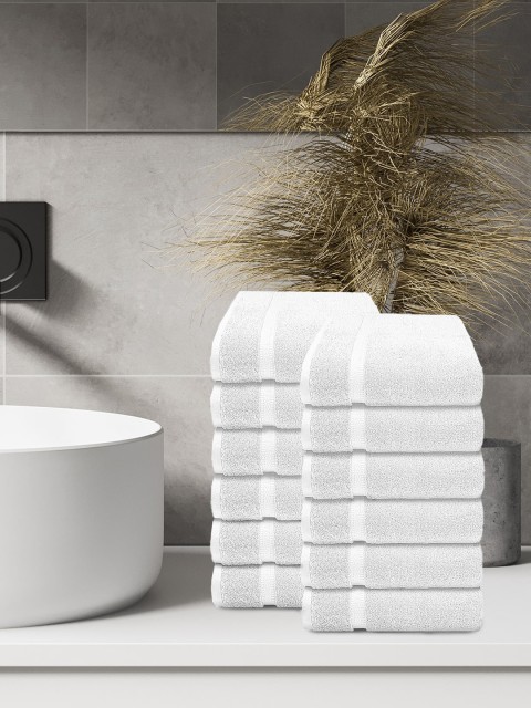 

Trident Unisex Set Of 12 White Solid Pure Cotton 500 GSM Face Towels