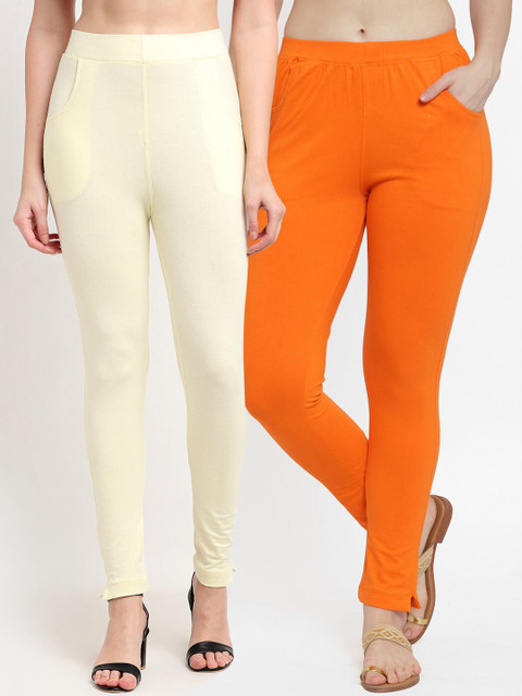 

TAG 7 Women Cream & Orange Pack of 2 Leggings