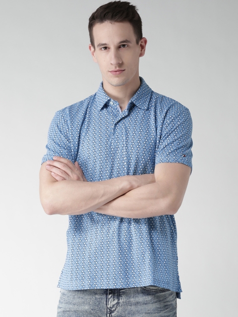 

Tommy Hilfiger Men Blue Printed Polo Collar T-shirt