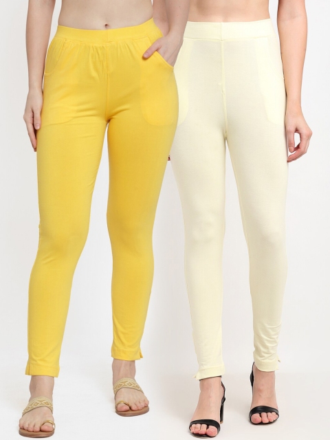 

TAG 7 Women Cream & Yellow Pack of 2 Leggings
