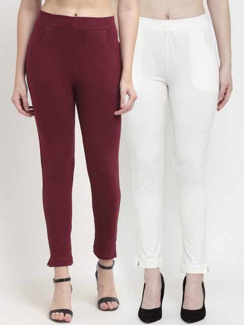 

TAG 7 Women Maroon & Off-White Pack of 2 Leggings