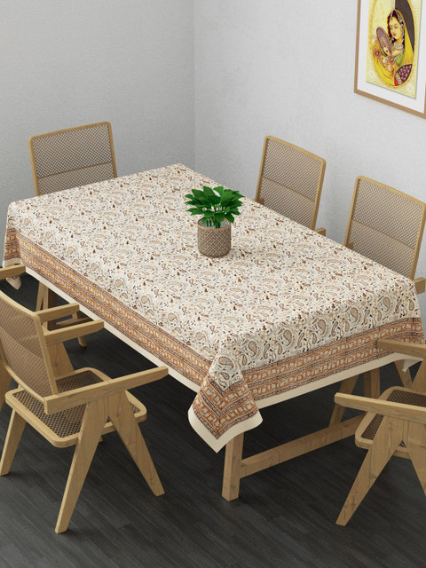 

Clasiko Beige & Brown Floral Printed Pure Cotton 6-Seater Rectangle Table Cover