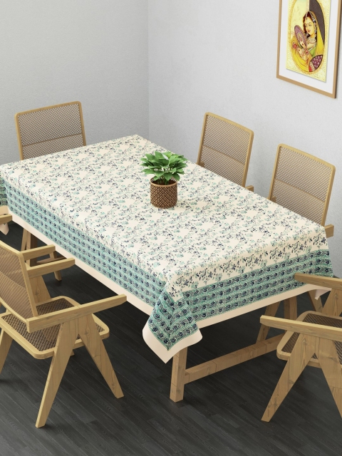 

Clasiko Cream-Coloured & Blue Floral Printed Pure Cotton 6 Seater Rectangular Table Cover