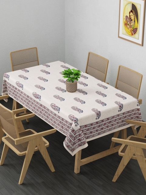 

Clasiko Peach-Coloured & Maroon Floral 6 Seater Table Cover