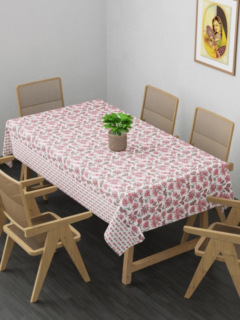 

Clasiko White & Pink Floral Printed Pure Cotton 6 Seater Rectangular Table Cover