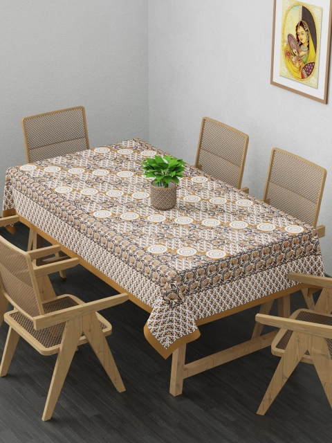

Clasiko White & Beige Floral Printed Pure Cotton 6 Seater Rectangular Table Cover