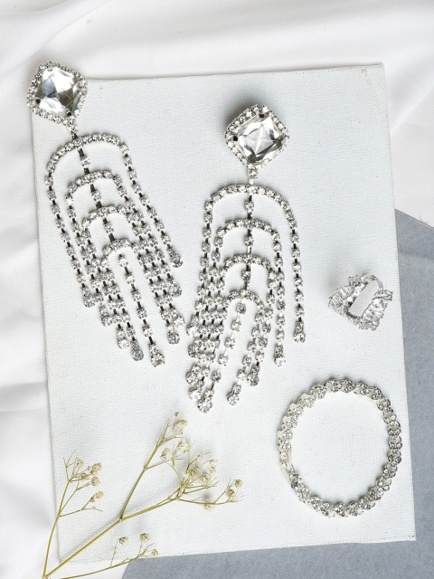 

JOKER & WITCH Silver-Plated White Rhinestones-Studded Jewellery Set
