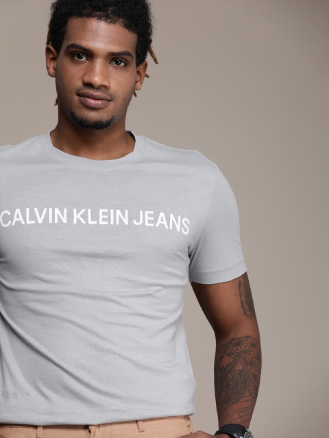 

Calvin Klein Jeans Men Grey Brand Logo Printed Slim Fit T-shirt