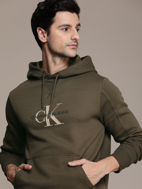 

Calvin Klein Jeans Men Olive Green Printed Hooded Sweatshirt