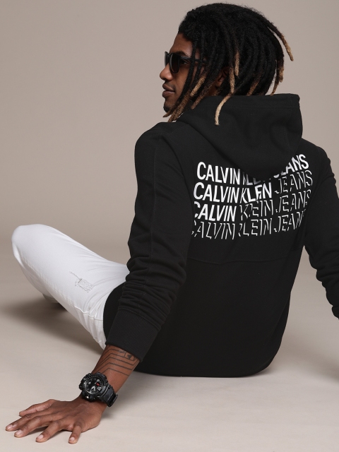 

Calvin Klein Jeans Men Black Logo Printed Hooded Organic Cotton Sweatshirt