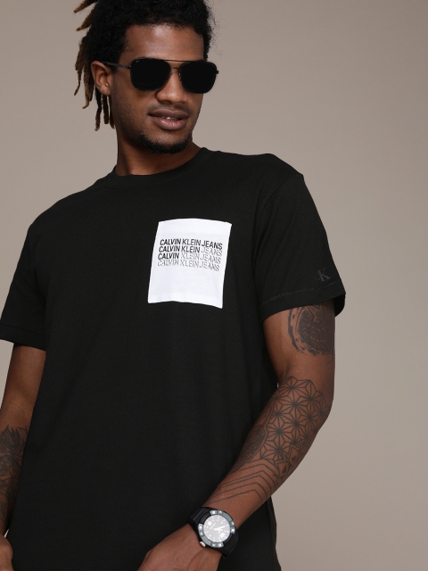 

Calvin Klein Jeans Men Black Brand Logo Printed Pure Cotton Organic Cotton T-shirt