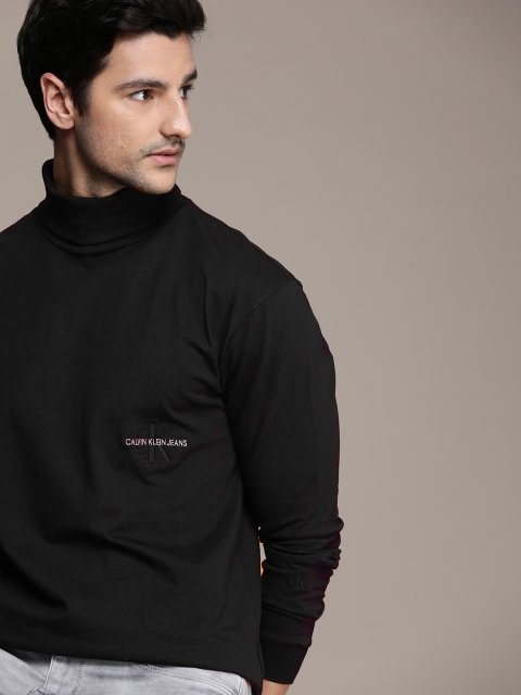 

Calvin Klein Jeans Men Black Brand Logo Embroidered T-shirt