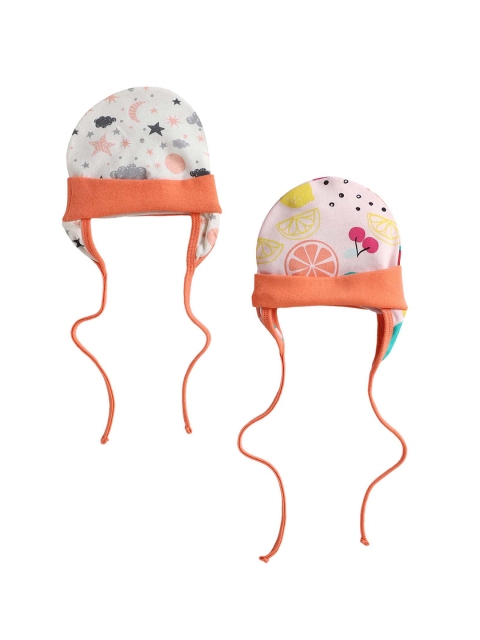 

BUMZEE Unisex Kids Pack Of 2 Printed Beanie, Orange