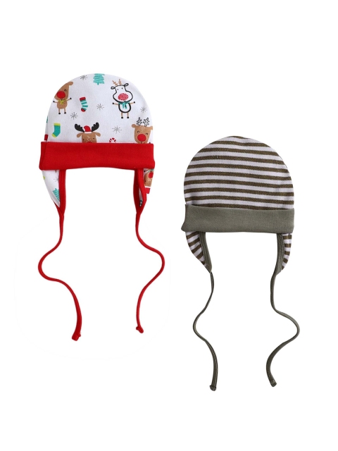 

BUMZEE Unisex Kids Pack Of 2 Printed Beanie, White