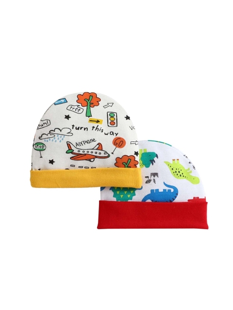 

BUMZEE Unisex Kids Pack Of 2 Printed Beanie, White