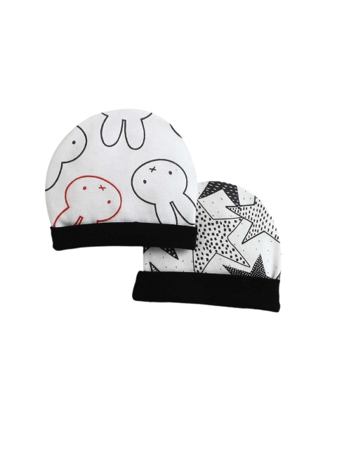 

BUMZEE Unisex Kids Pack Of 2 Pure Cotton Printed Round Beanie Cap, White