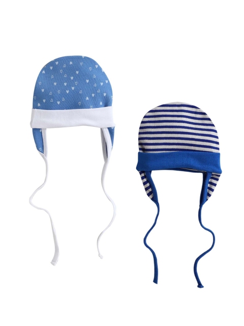 

BUMZEE Unisex Kids Pack Of 2 Pure Cotton Printed Round Beanie Cap, Blue