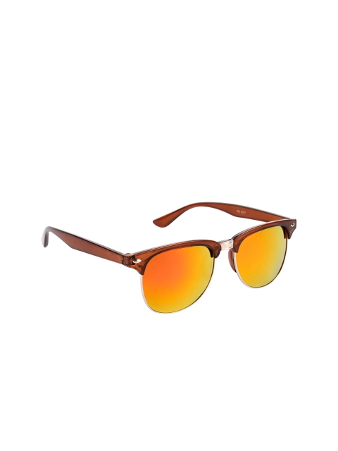 

NuVew Unisex Mirrored Lens & Brown Browline Sunglasses - 16124-28-NW-X8007-Mirror Purple, Yellow