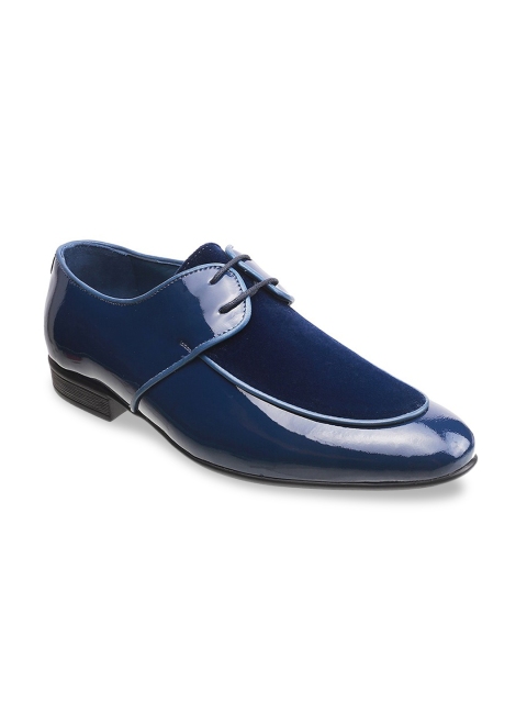 

Mochi Men Blue Solid Leather Formal Derbys