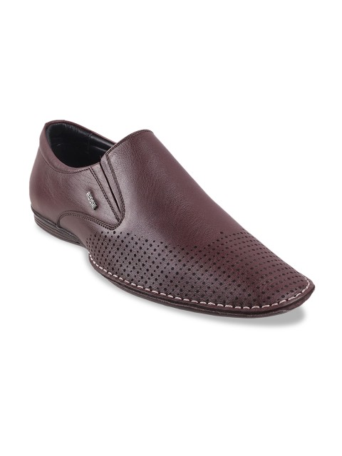 

Mochi Men Maroon Solid Leather Formal Slip-On Shoes