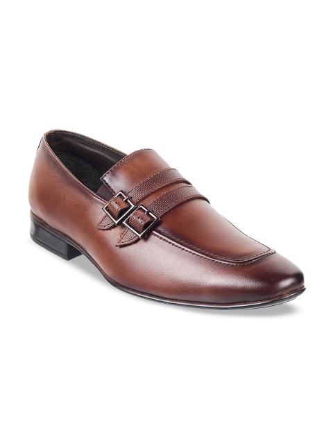 

Mochi Men Tan Solid Leather Formal Monk Shoes
