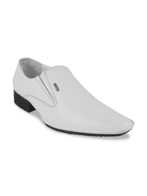 

Mochi Men White Solid Leather Formal Slip-Ons