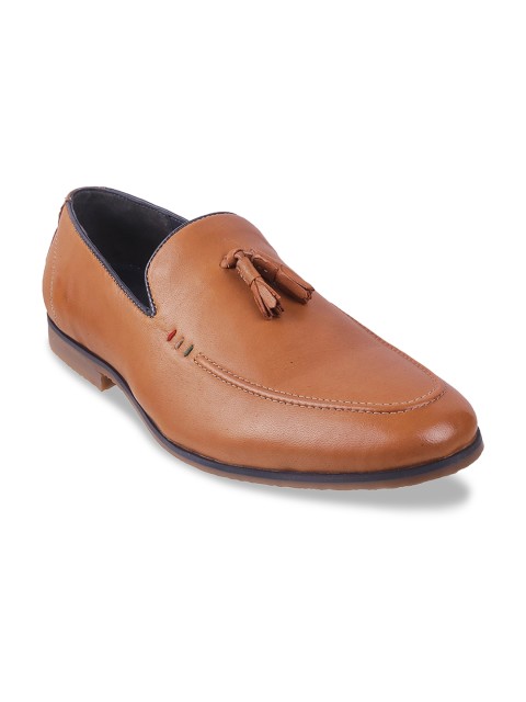 

Mochi Men Tan Brown Textured Leather Formal Loafers