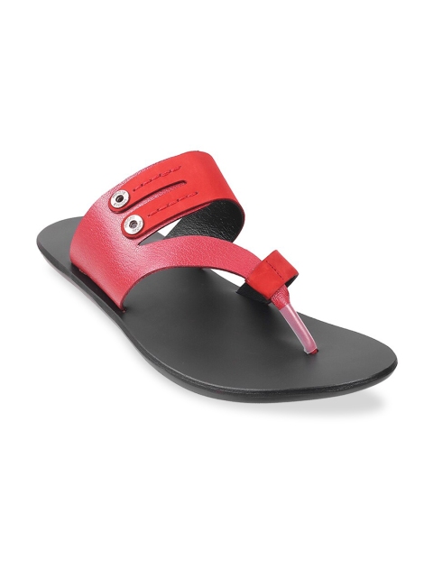 

Mochi Men Red & Black Leather Comfort Slip On Sandals