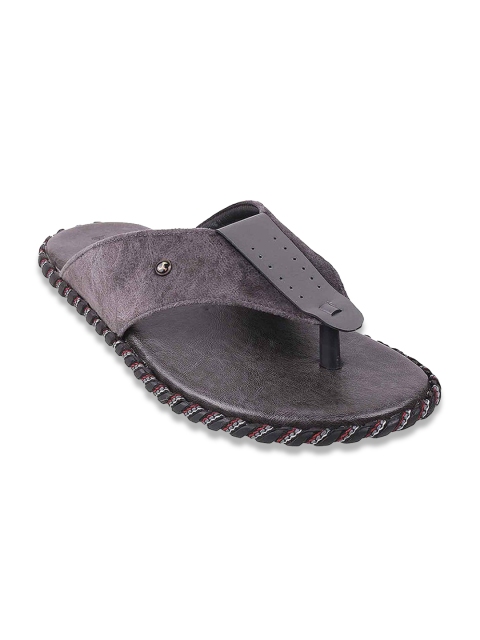 

Mochi Men Grey & Black Synthetic Leather Comfort Slip On Sandals