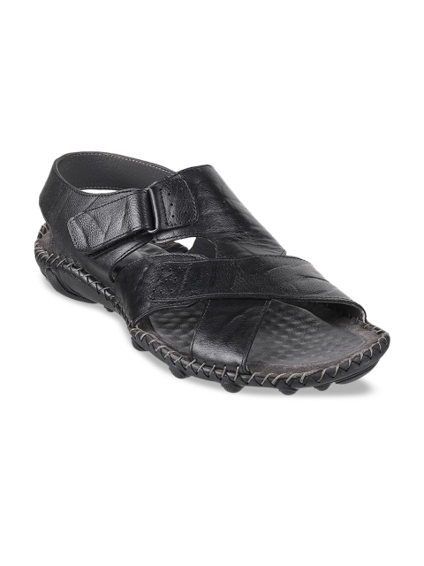 

Mochi Men Black Textured Leather Comfort Sandals