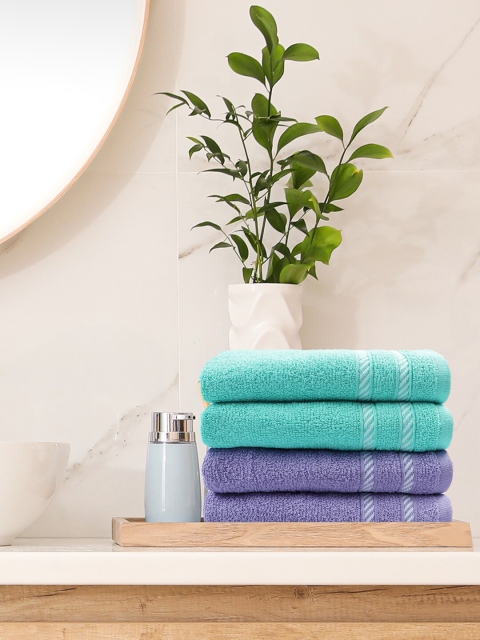

Trident Set Of 4 Lavender & Sea Green Striped 380GSM Cotton Hand Towels