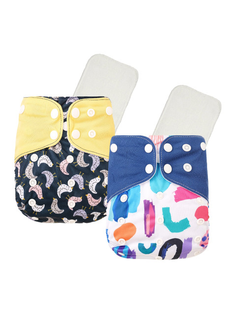 

GUCHIGU Kids Blue & White Printed Cloth Washable Diapers