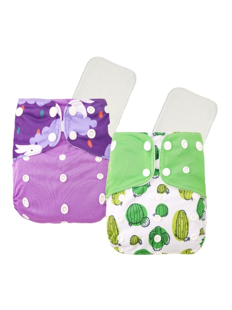

GUCHIGU Infant Kids Pack Of 2 Printed Soft Baby Cloth Washable Diapers, Purple