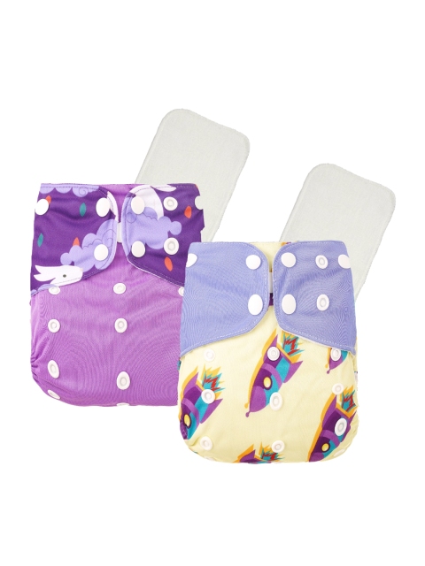 

GUCHIGU Infant Kids Pack Of 2 Purple & White Cloth Washable Diapers