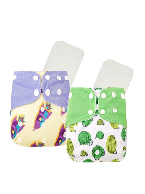 

GUCHIGU Infant Kids Pack Of 2 Printed Soft Baby Cloth Washable Diapers, White