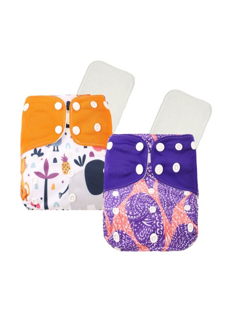

GUCHIGU Infant Kids Pack Of 2 Purple & Orange Cloth Washable Diapers