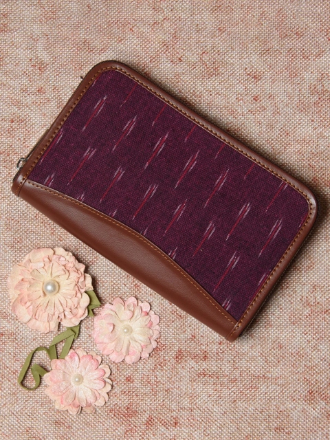 

ZOUK Women Magenta & Brown Ikat Printed Zip Around Wallet